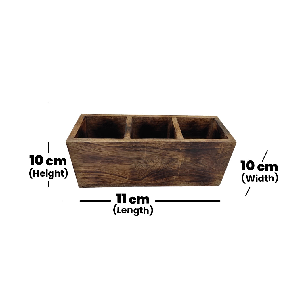 THS Wooden Caddy with three partition -Medium Burnt finish