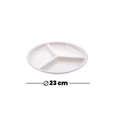 Tribeca Polycarbonate White Compartment Plate 3 Parts 23 cm, BOX QUANTITY 30 PCS