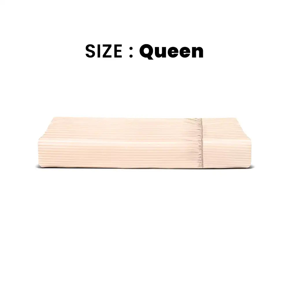 ths zen stripes queen fitted cotton bed sheet pearl