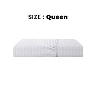 ths eternal stripes queen fitted cotton bed sheet white