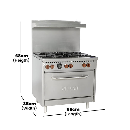 Vulcan Stainless Steel Gas Range with 6 Open Burners, 68 x 66 x 35 cm