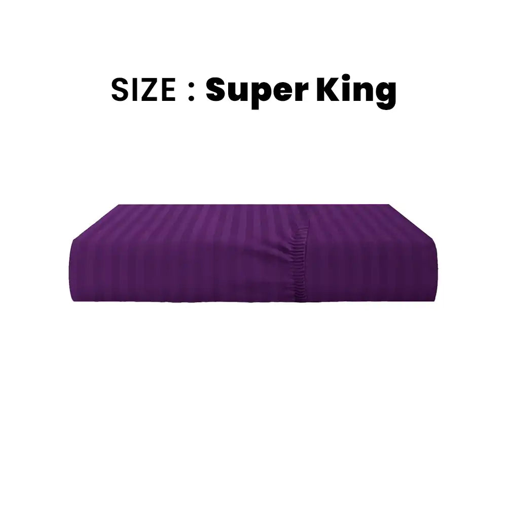 ths eternal stripes super king fitted cotton bed sheet purple