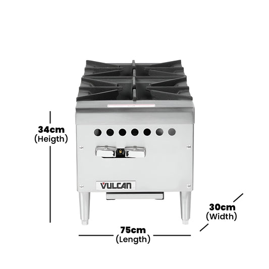 Vulcan Table Top Gas Cooker 2 Burner, 30 x 75 x 34 cm