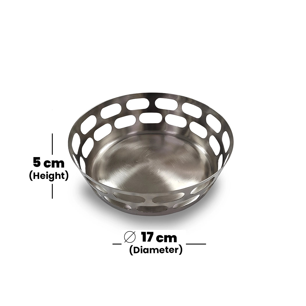 THS Shiny Finish Stainless Steel Round Bread Basket With Design