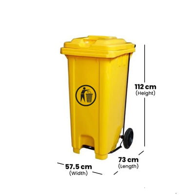 THS CNC240 Yellow Plastic Garbage Bin With Wheel And Centre Pedal 240 L