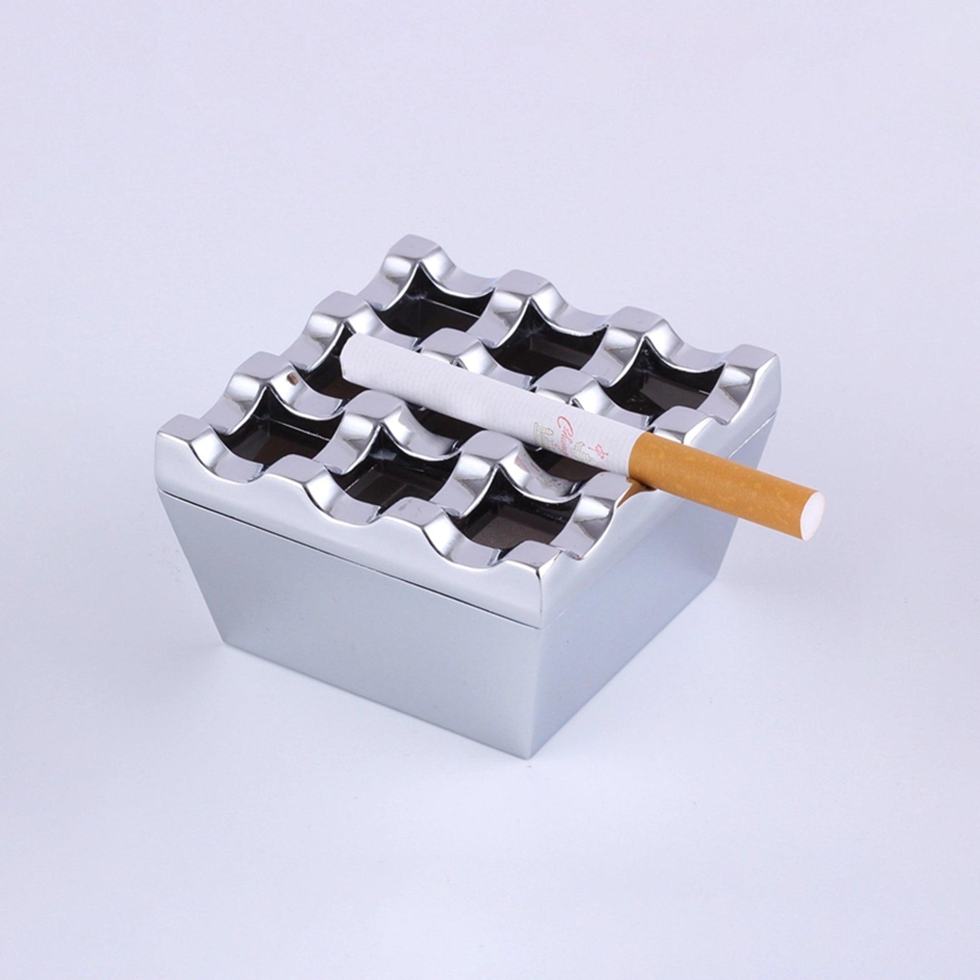 square shape 9 hole stainless steel windproof ashtray 7 3 x 4 2 cm silver