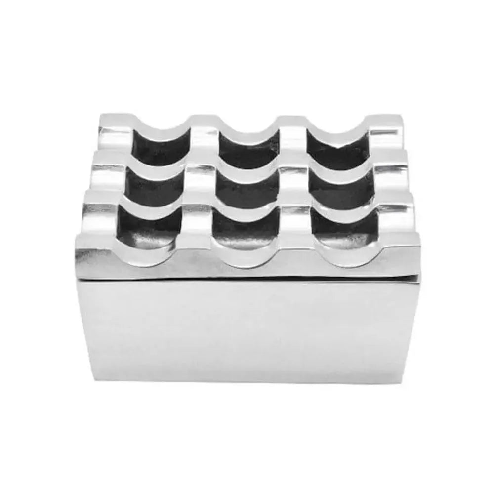 Wundermaxx Square Shape 9 hole Stainless Steel Windproof Ashtray, 7.3 x 4.2 cm, Color Silver