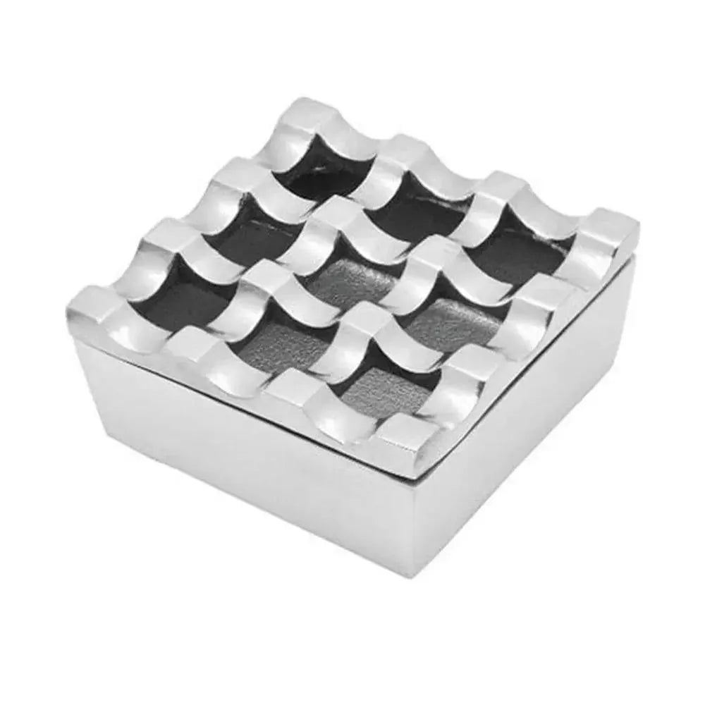 Wundermaxx Square Shape 9 hole Stainless Steel Windproof Ashtray, 7.3 x 4.2 cm, Color Silver