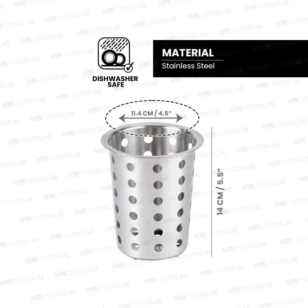 Tablecraft 34 Stainless Steel Perforated Flatware Cylinder, Ø 4 1/2" x H 5 1/2" - HorecaStore