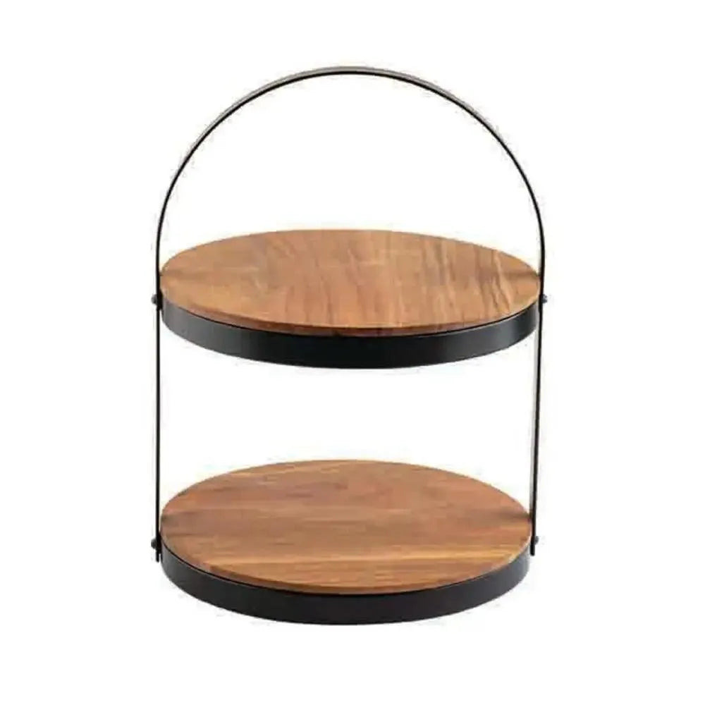 Tablecraft 10719 Two Tier Round Wood Acacia Display Stand