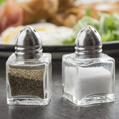 Tablecraft 30S&P Cube Salt & Pepper Shaker, Restaurant Shakers, Chrome Top, & Glass Body , Capacity 1/2oz, Set of 2