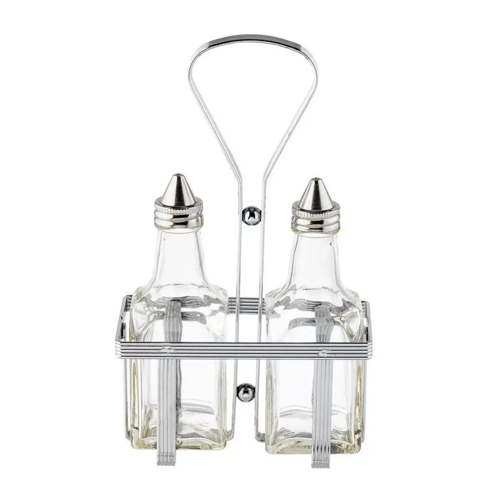 Tablecraft 600N European Cruet Set, Chrome Plated Rack, Capacity 6oz