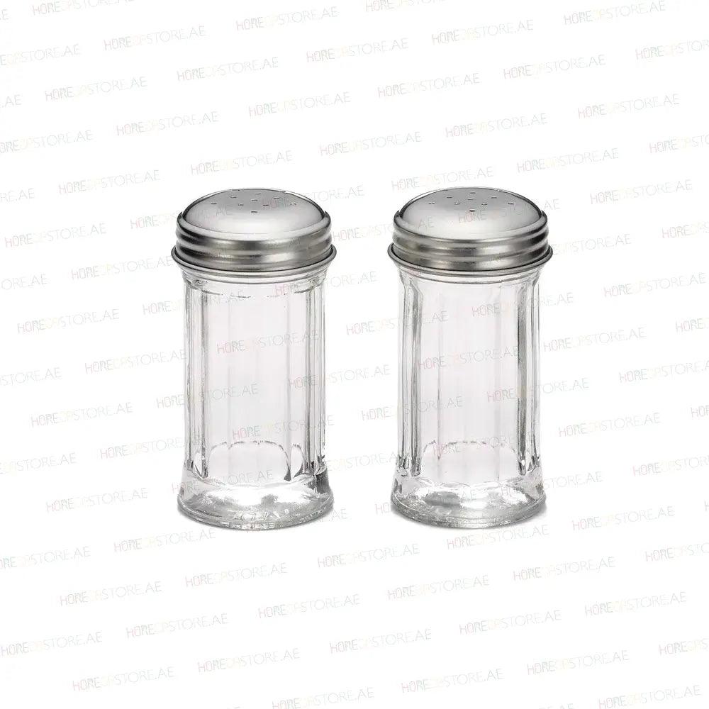 Tablecraft 657 Fluted Salt & Pepper Shaker, Restaurant Shakers, Chrome Top, & Glass Body , Capacity 2oz, Set of 2 - HorecaStore