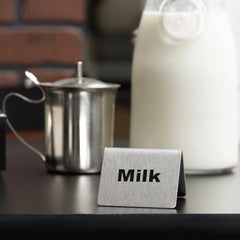 Tablecraft B5 Stainless Steel Milk Sign,  Tent Style, L 6 cm