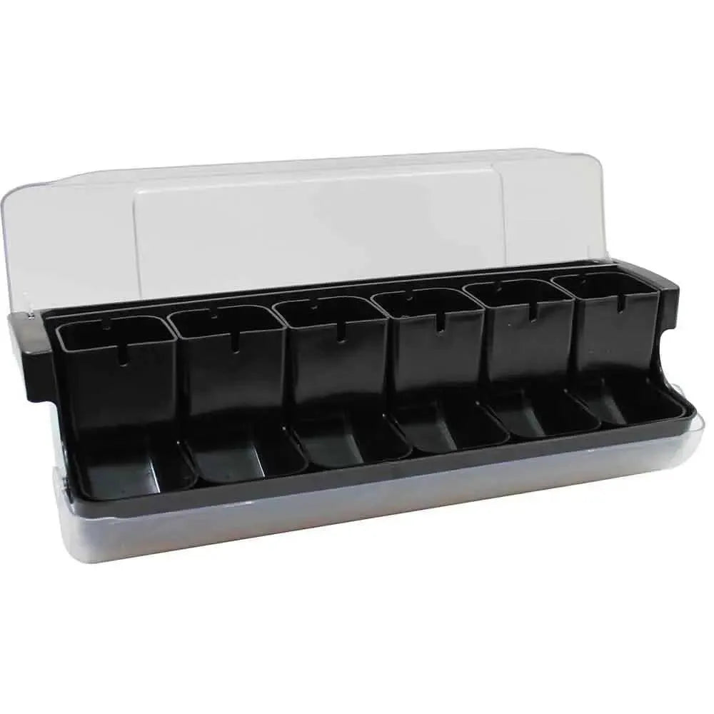 TableCraft BCD6000BK ABS Garnish Station, Bar Condiment Holder With 6 Black inserts 51 x 17 x 16 cm