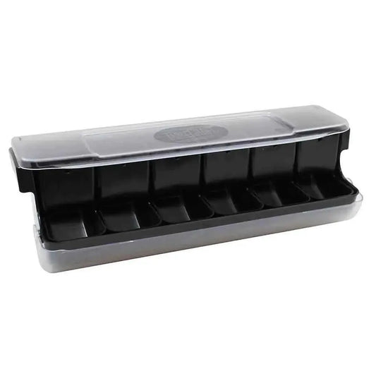 TableCraft BCD6000BK ABS Garnish Station, Bar Condiment Holder With 6 Black inserts 51 x 17 x 16 cm