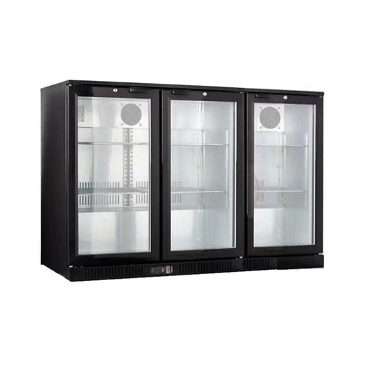 tecnocooler bc03ps stainless steel bar cooler 3 sliding glass doors 2 moveable shelves 320 liters capacity electric power 300w 135 x 52 x 90 cm