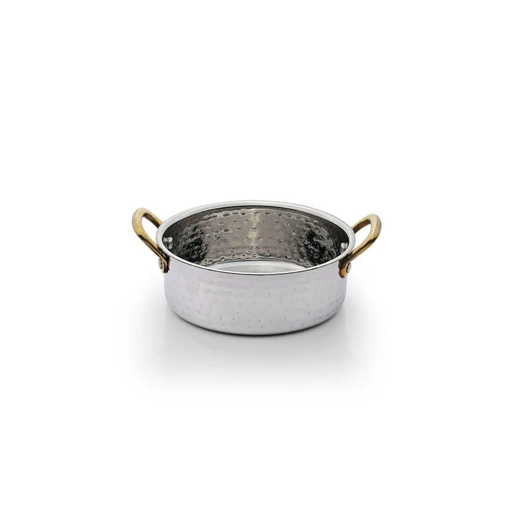 THS Stainless Steel Hammered Finish Heavy Saucepan Medium 600ml With 2 Side Brass Handles 13.75x4.5cm