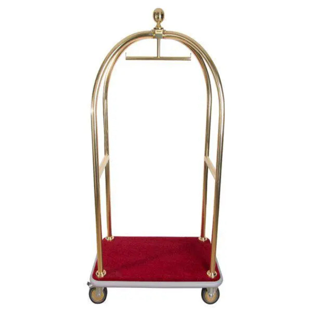 VM Classic Hotel Luggage Trolley Gold- 304 Stainless Steel Tube Ø50 mm, L 105 x W 65 x H 195 cm, Holds 1400 lb of Luggage Red Carpet