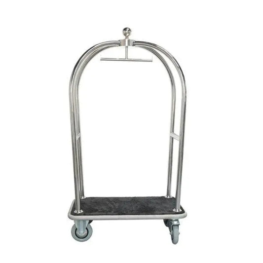 VM Classic Hotel Luggage Trolley Silver- 304 Stainless Steel Tube Ø50 mm, L 105 x W 65 x H 195 cm, Holds 1400 lb of Luggage Red Carpet