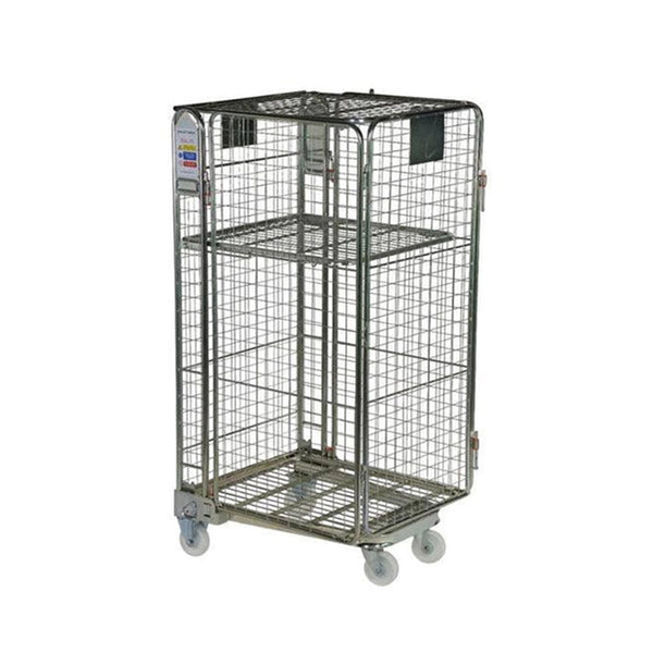 VM Roll Cage Nestable L 80 x W 60 x H 160 cm,  Galvanised Steel Container, Adjustable Partitions, Silver