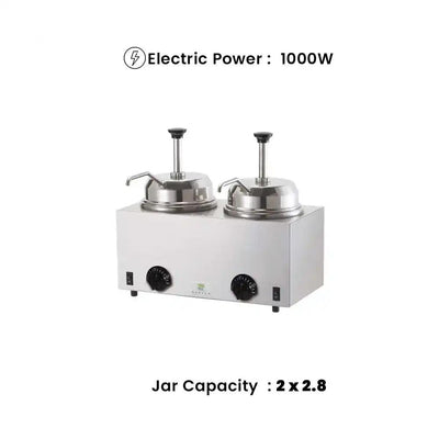 server usa fsp 84990 hot topping twin pump ladle warmer stainless steel thermostats heat control 38 9 x 43 2 x 34 3 cm 2 x 2 8 liter jars 1000 w