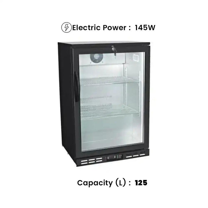 tecnocooler bc01pp stainless steel bar cooler 1 hinged door 2 moveable shelves 125 liters capacity electric power 145w 60 x 51 x 89 5 cm