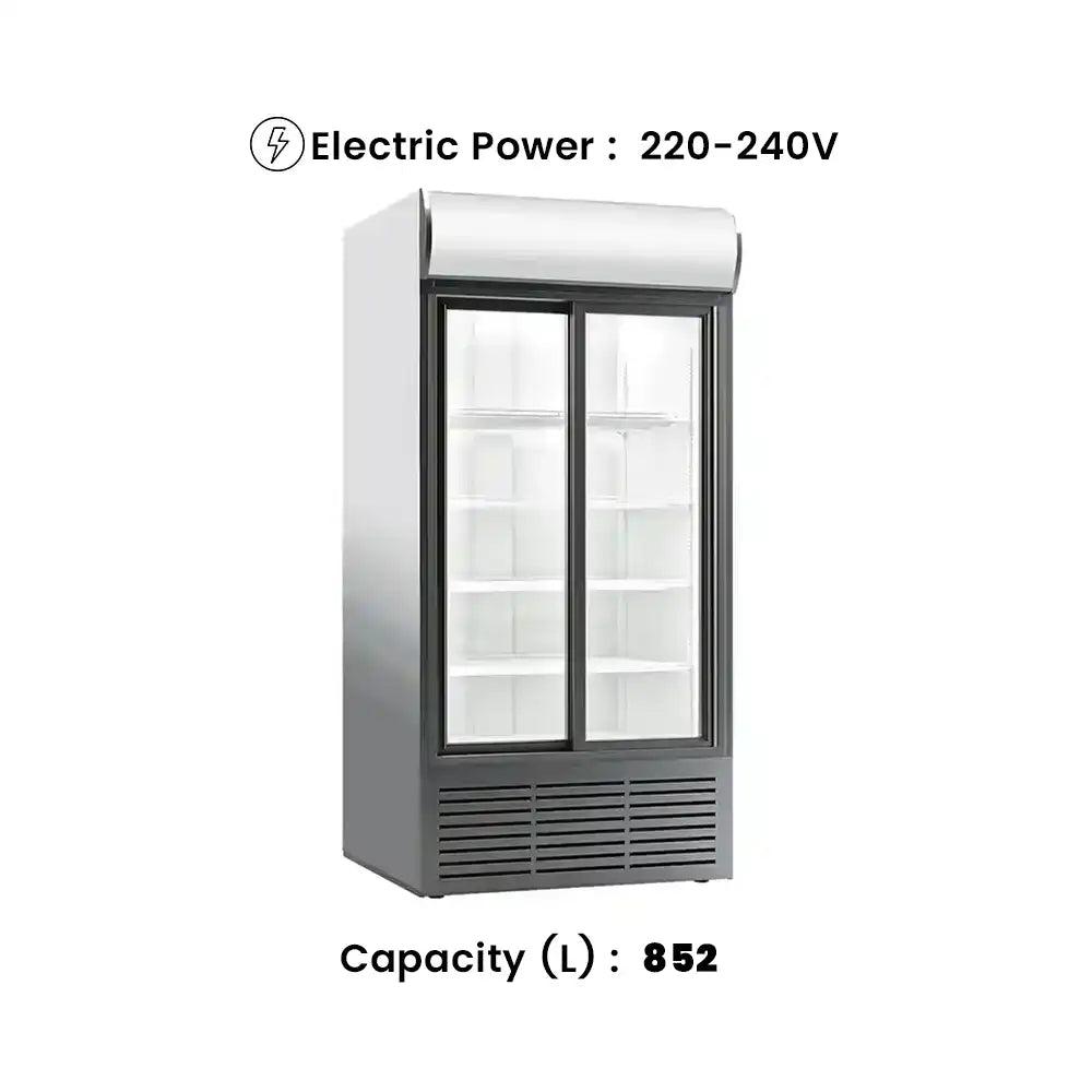 Coldera CL 900 SLDC Electric Double Sliding Door Visi Cooler With Canopy 852 L, Power 220-240V/50Hz, 110 X 69 X 200 cm - HorecaStore