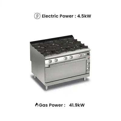 Baron Q90PCFL/G1201 Gas Range 6 Burners With Oven & Cabinet, Electric Power 41.9 kW - HorecaStore