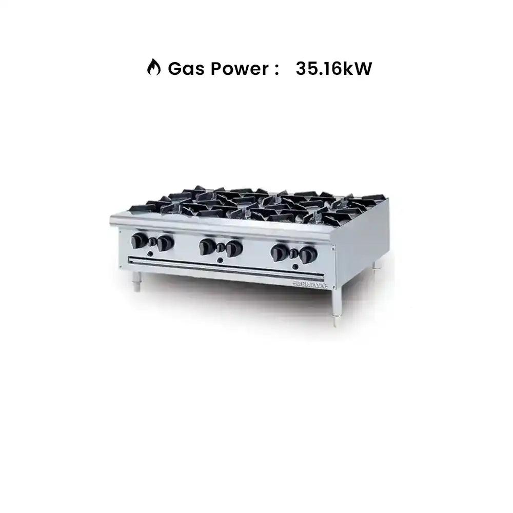 Berjaya OB6-17 Gas Table Top Vertical 6 Open Burners, Power 35.16 KW - HorecaStore