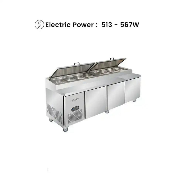 Berjaya BS3D/PCF8/Z Electric 3 Door Pizza Counter, Power 513-567W, 240 X 76 X 108 cm - HorecaStore