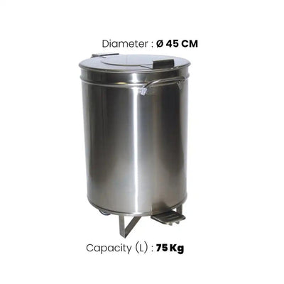 Inox Piave IP0005 Waste Bin With Pedal Opening Lid, Capacity 75 L, 60.5 x 45 cm - HorecaStore