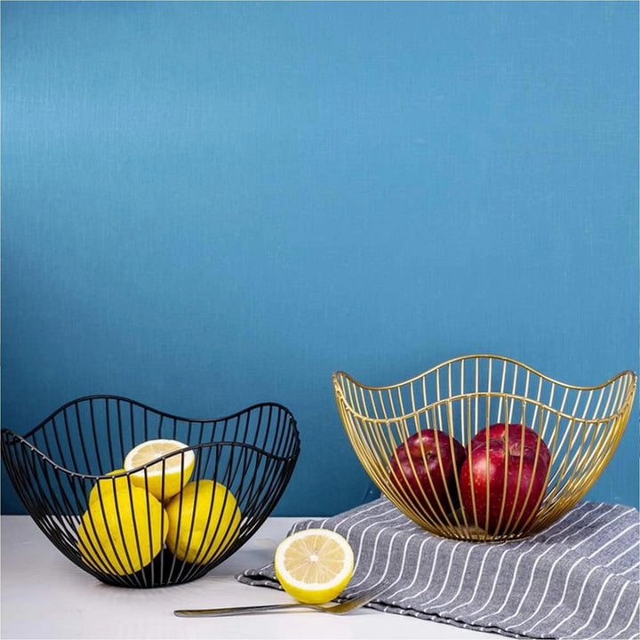 Wire Metal Bread or Fruit Basket, L 25.3 x W 25.3 x H 10cm, Color Black - HorecaStore