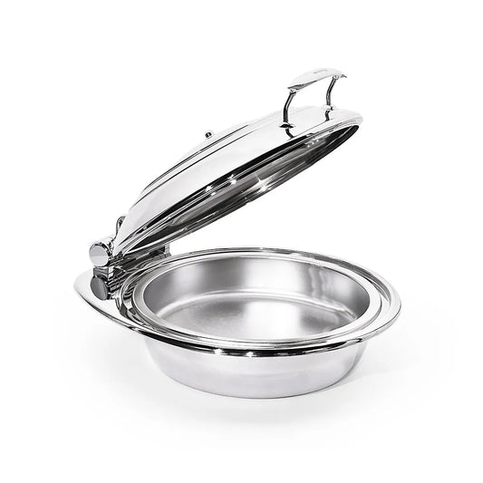 wundermaxx gluck stainless steel round induction chafing dish with glass lid l 45 5 x w 52 x h 21 cm capacity 6 litres