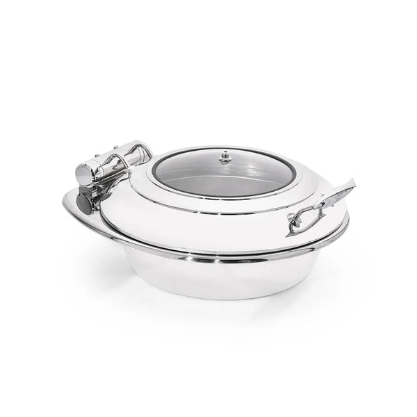 wundermaxx gluck stainless steel round induction chafing dish with glass lid l 45 5 x w 52 x h 21 cm capacity 6 litres